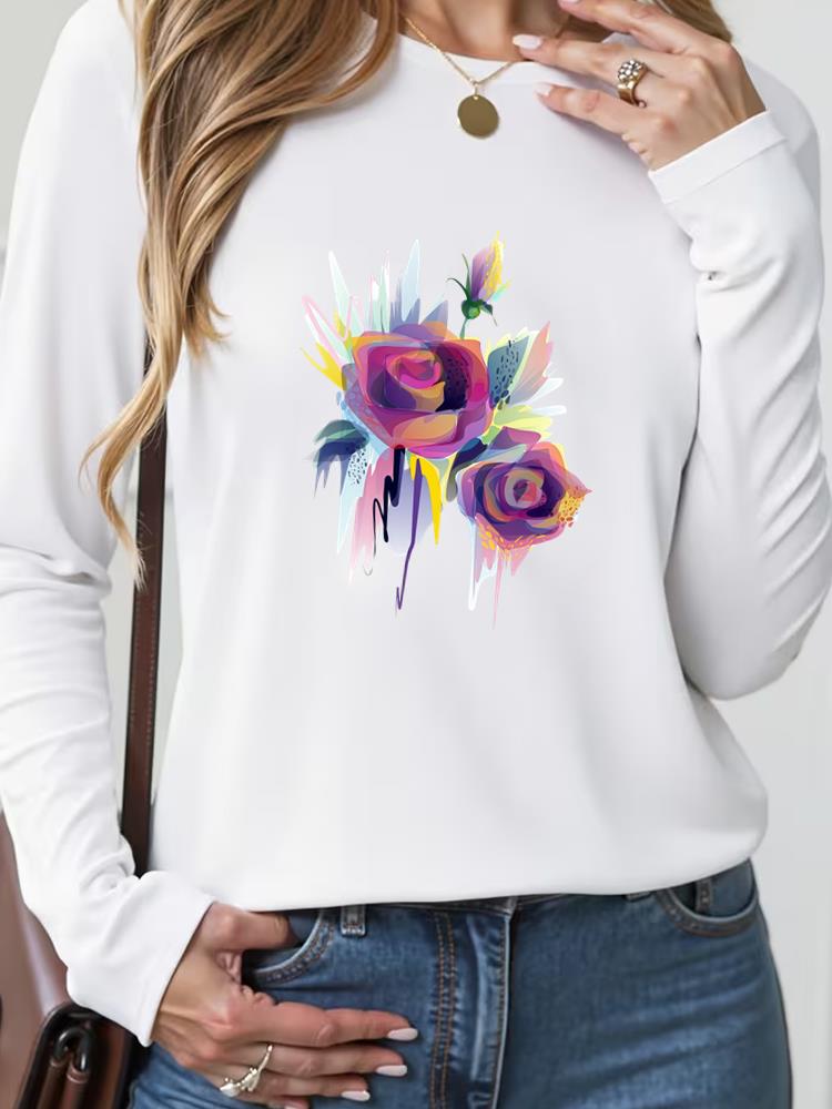 

(Asian Size) T Shirt sweet trend 90s butterfly cute Tee Lady Printed o-neck Women Female Clothing Casual Fashion Top Long Sleeve Graphic T-shirts S