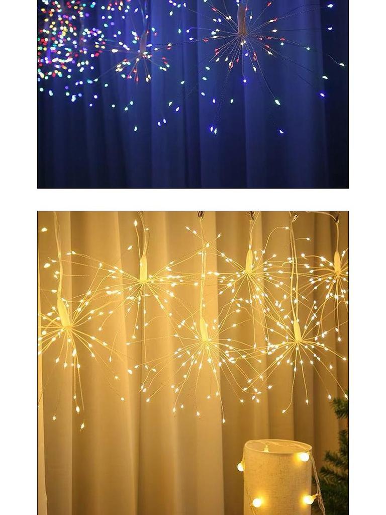 LED Solar Dandelion Firework String Lights - Indoor Outdoor Decorative Explosion Copper Wire Lights