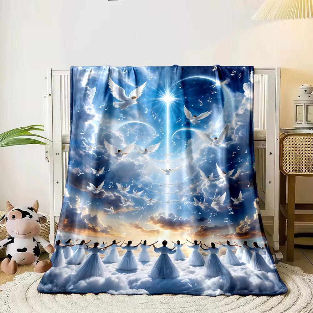 Celestial Choir Angelic Hymn Cloudscape Blanket Printed Blanket for Living Room Bed Couch Lunch Break Soft Cozy Blanket for Friend's Festival Gift
