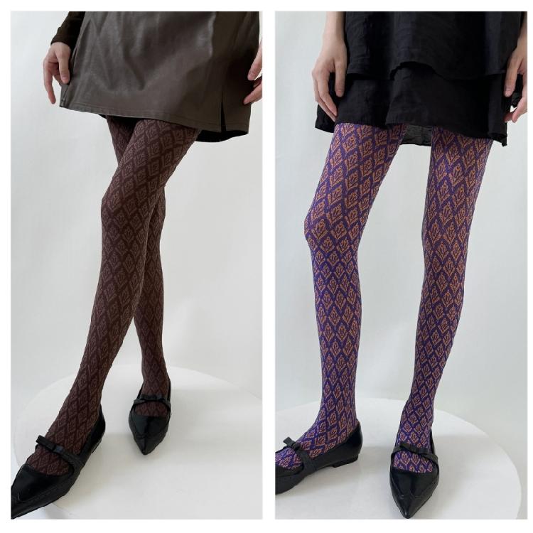 Womens Japanese Dark Floral Print Leggings Tights Vintage Jacquard Patterned Stretchy High Waist Pantyhose Stockings