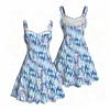 Women Plus Size White Purple Printed Sleeveless Strappy Dress Square Neck Fitted Waist Flared Hem