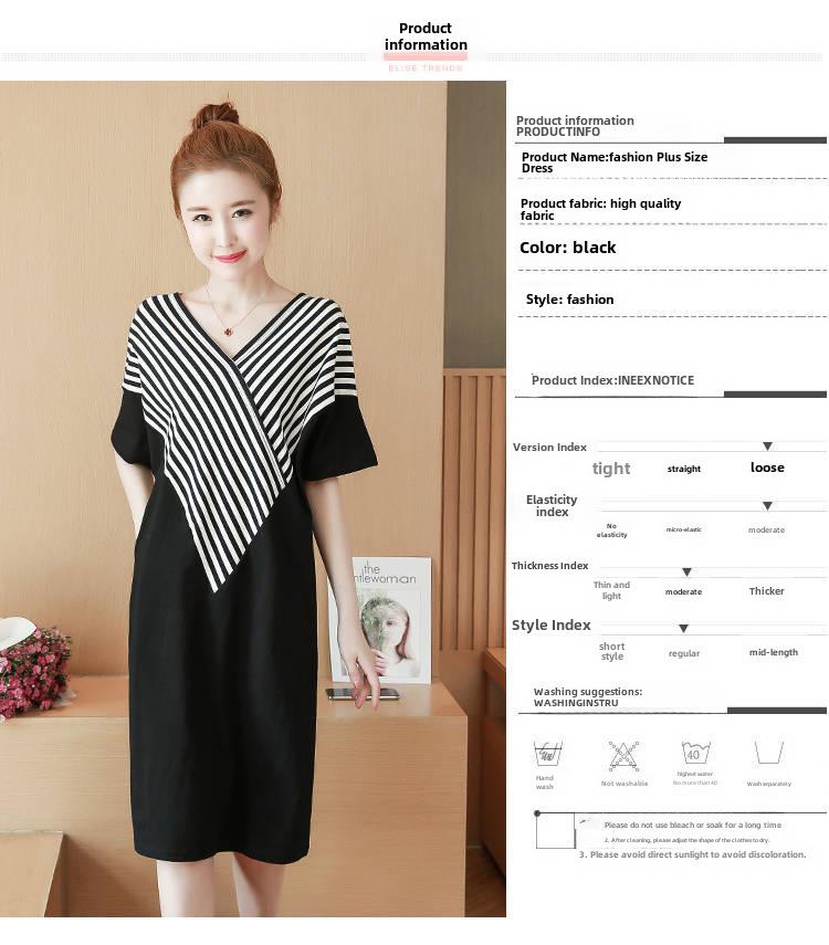 Korean V-Neck Maternity Dress: Loose, Slim Fit, Large Size, Short-Sleeved, Niche Design