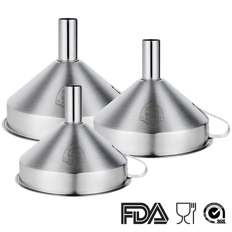 Stainless Steel Funnel Kitchen Oil Liquid Funnel Metal Funnel with Detachable Filter Wide Mouth Funnel for Canning Kitchen Tools