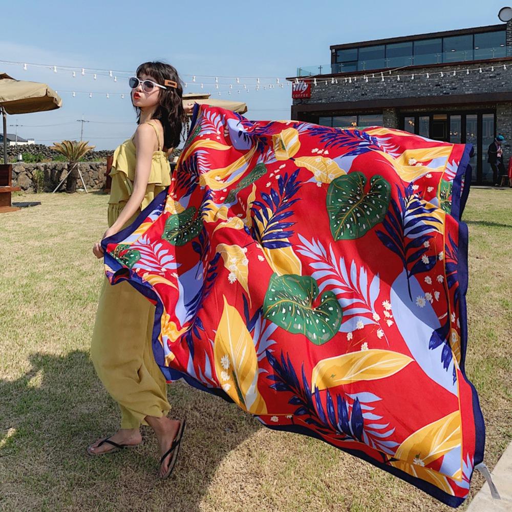 Summer Sunscreen Shiawl Kerchief Fashion Sailboat Small Hijab Scarf Print Shawls Popular Sunscreen Silk Scarves Headcloth
