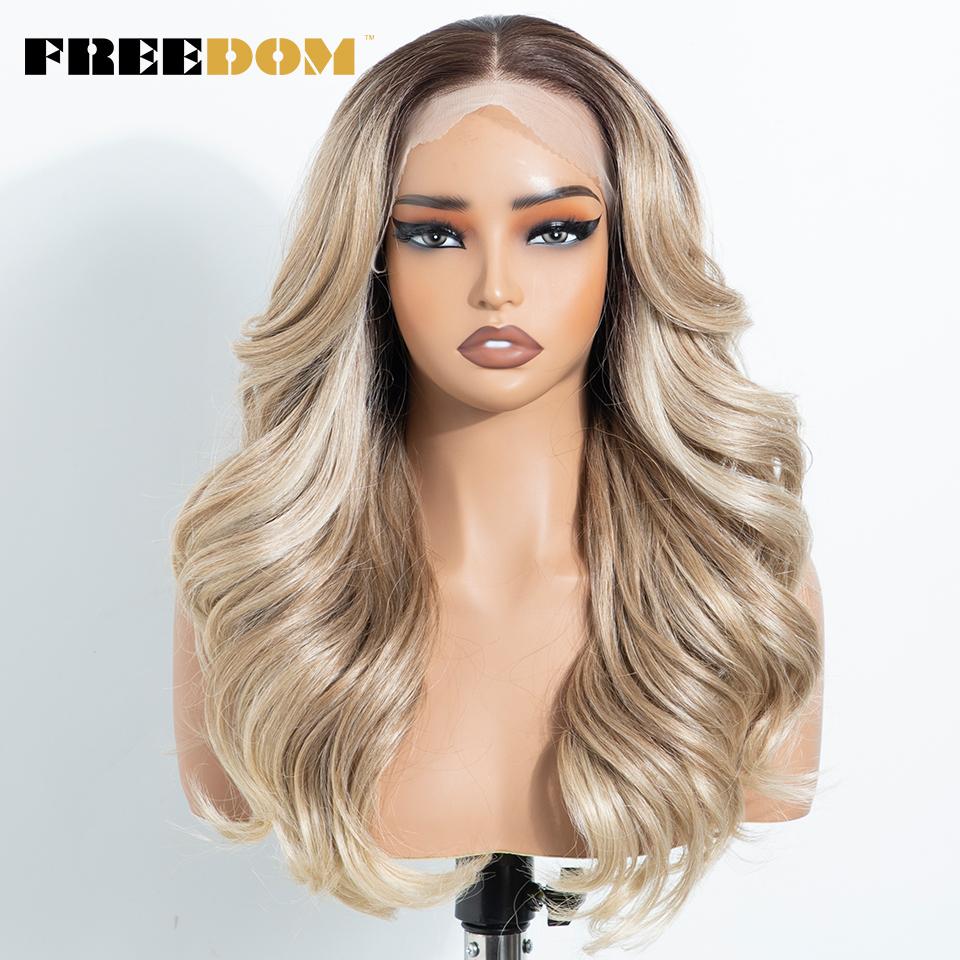 

FREEDOM Body Wave Synthetic Lace Front Wigs For Black Women 13x4 Free Part Pre-plucked Lace Wig 20 Ombre Highlight Cosplay Wigs (as the picture,20inches)
