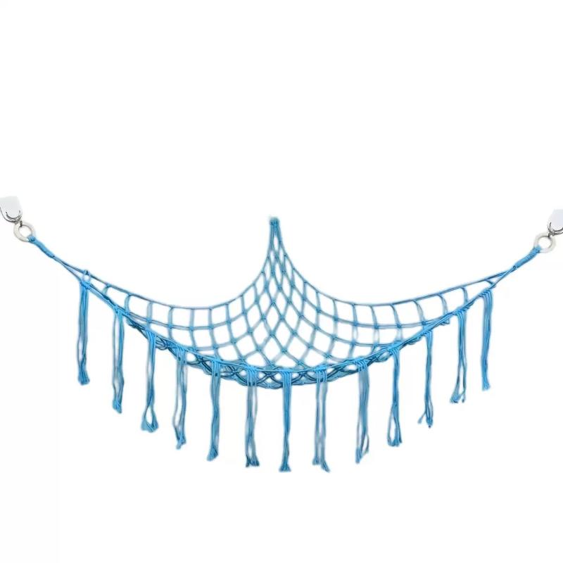 Boho Tassel Toy Hammock Wall Corner Hanging Storage Net Durable Cotton Woven Organizer for Kids Room Nursery Home Decor