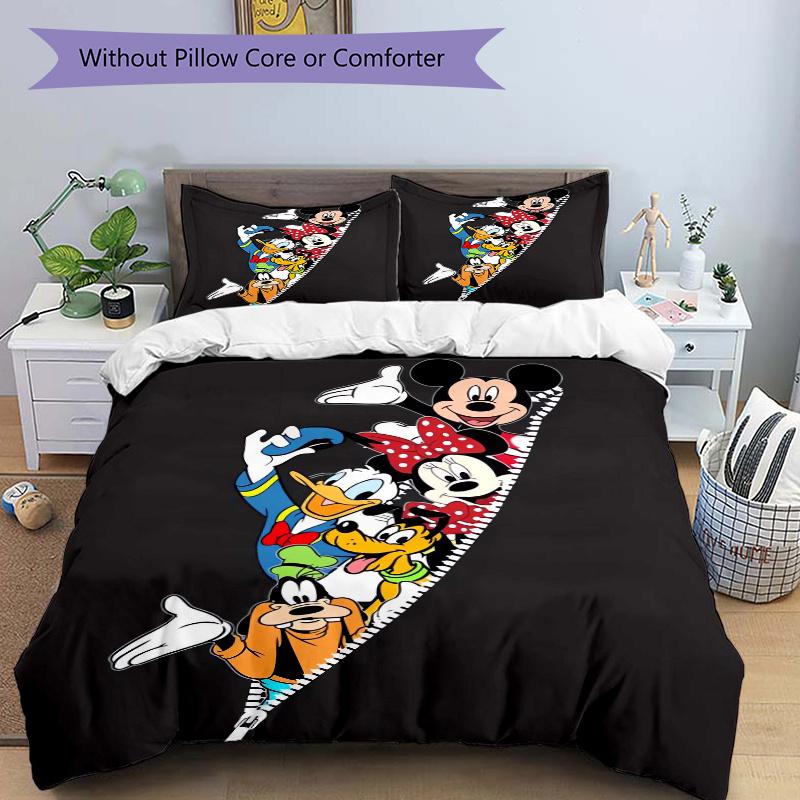 Set Biancheria da Letto con Cerniera, Stampa Mickey & Friends, Morbido e Confortevole Copripiumino per Camera da Letto, Camera degli Ospiti (3 pezzi) (1 Copripiumino + 2 Federe