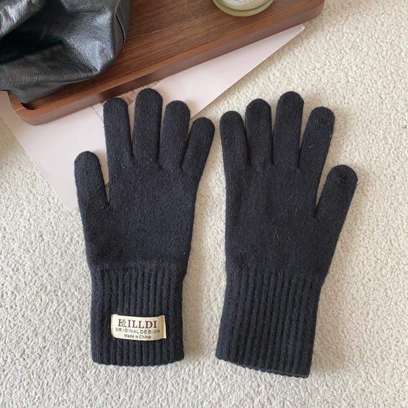 Wollstrickhandschuhe Mädchen Herbst und Winter warm und kältefest einfarbig Radfahren Fünffinger Kälteschutzhandschuhe