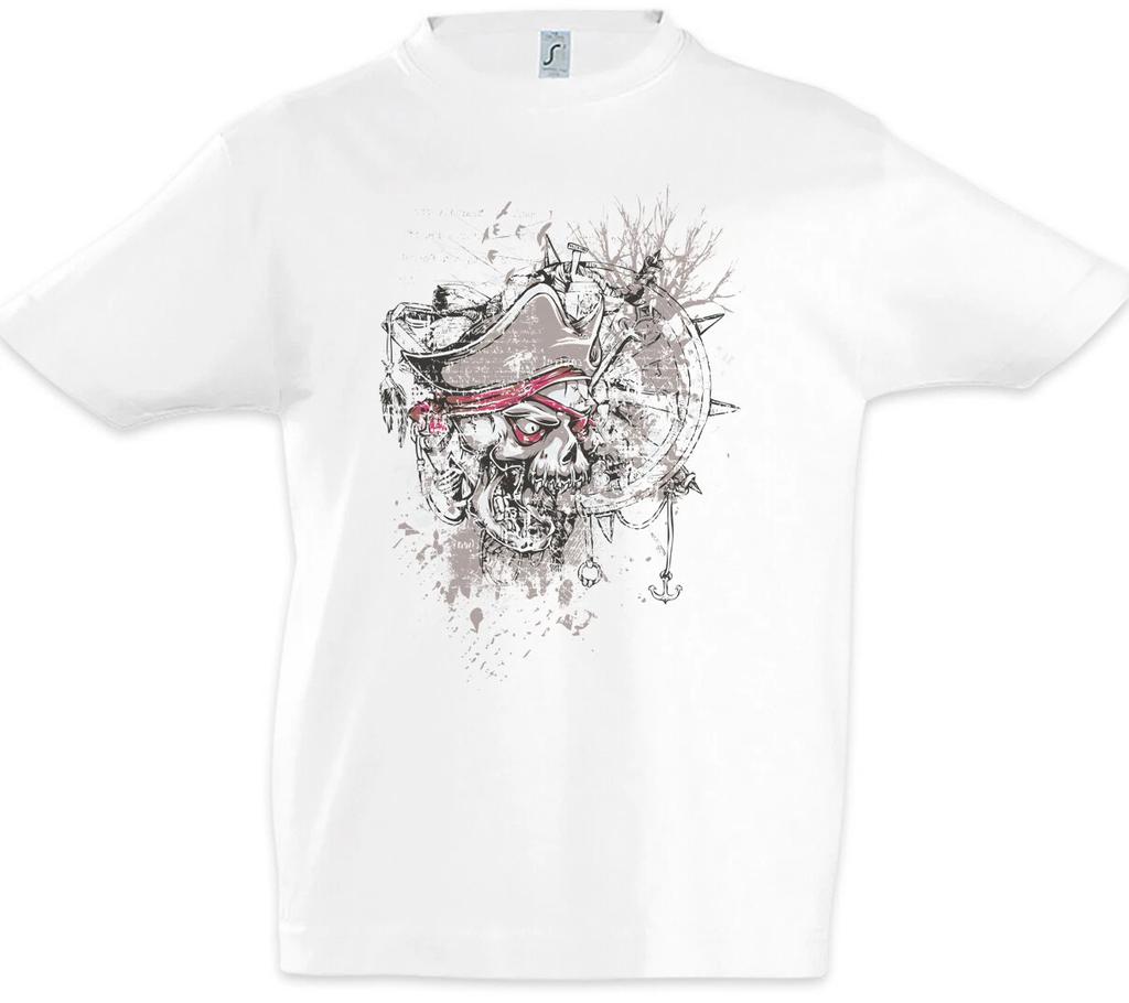 Pirate Captain Skull And Nautical Wheel Kids Boys T-Shirt Pirate Captain-