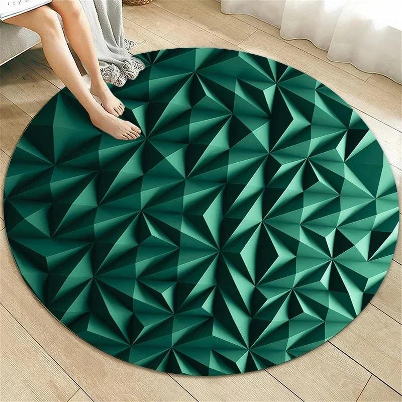 Crystal Velvet Psychedelic Round Rug, Abstract Geometric Illusion Print Non Slip Floor Mat for Living Room, Bedroom, Sofa Decor