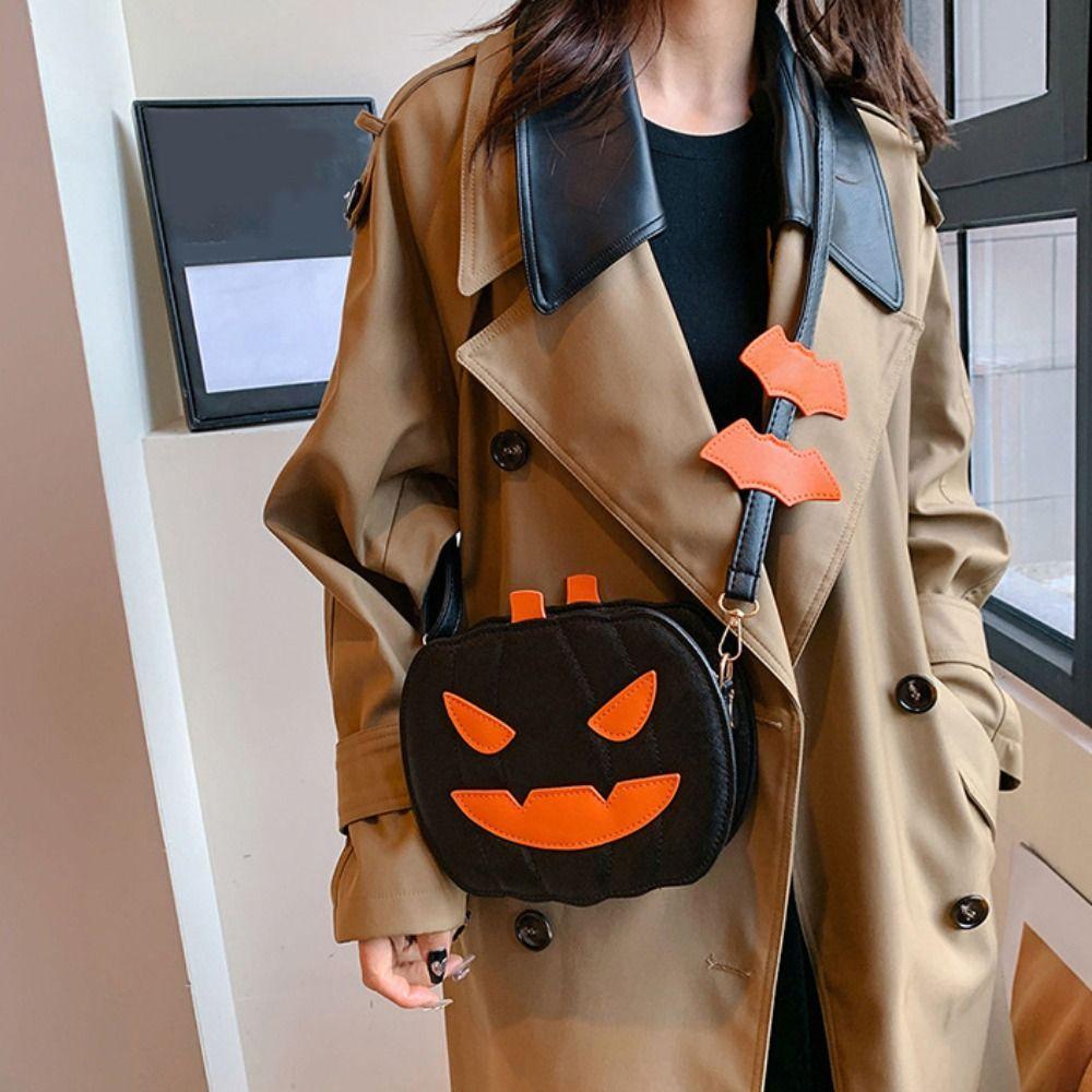 Large Capacity Pumpkin Shoulder Bag Funny Square Crossbody Bag Cartoon Halloween Pumpkin Bag  Party