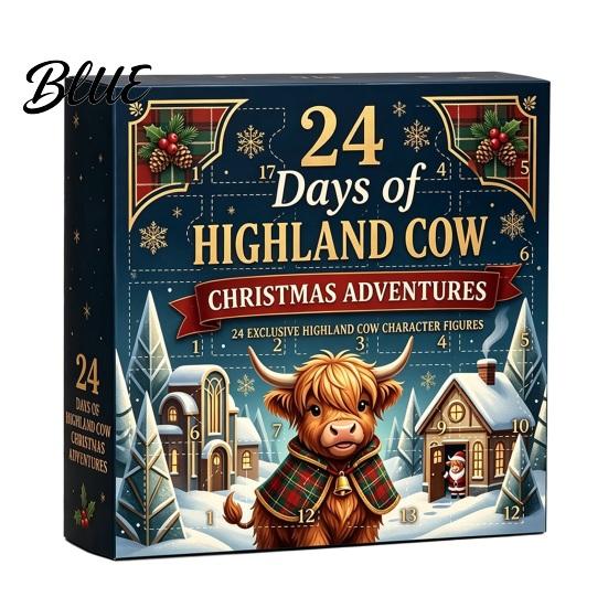 Desktop Holiday Ornaments 24 Days of 3D Highland Cow Christmas Advent Calendar, Cute Farm Party Favors Cattle Countdown Calendar with Mini Figurines
