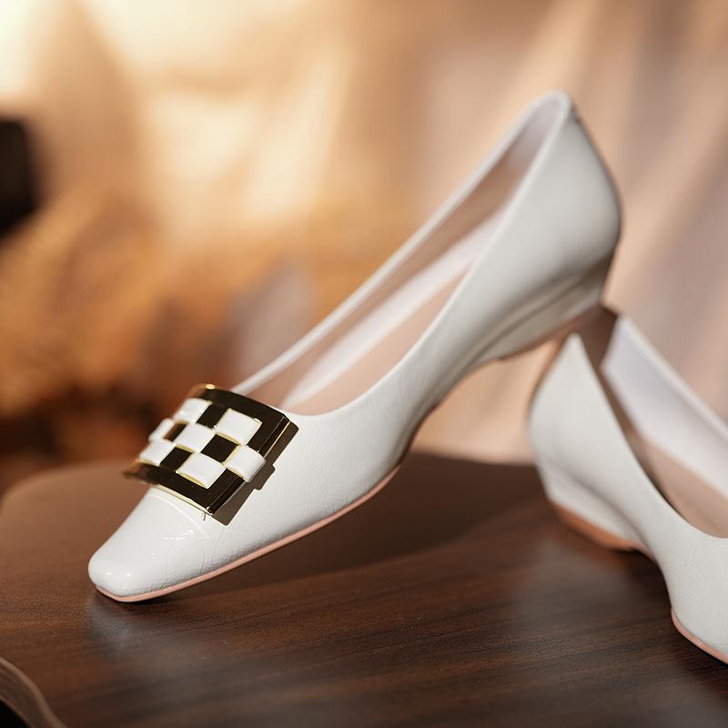 

Оригинальный дизайн, плоская подошва, клиновидный каблук~ Классическая квадратная пряжка, универсальные туфли-лодочки с мягкой поверхностью, женские с маленьким квадратным носком, весна 39