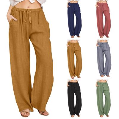 Women's Casual Straight Leg Pants Solid Color Casual Long Pants With Pockets