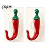 Bathroom Towel Holder 2PCS Chili Adhesive Hooks, Cute Decorative Punch-Free Wall Hangers, Heavy Plastic Hooks for Decor Duty Seamless Storage Kitchen