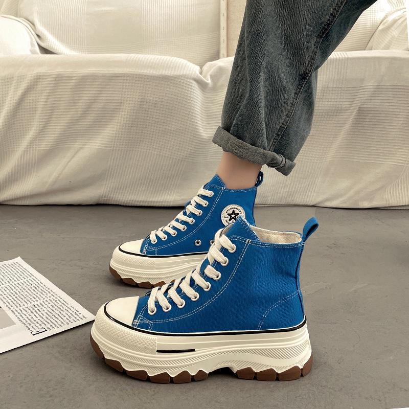 Brandneue 2025 Damen High-Top Canvas Schuhe: Höhenvergrößernde, Dicksohlige, Vielseitige, Lässige Sport-Sneaker für Frühling/Sommer