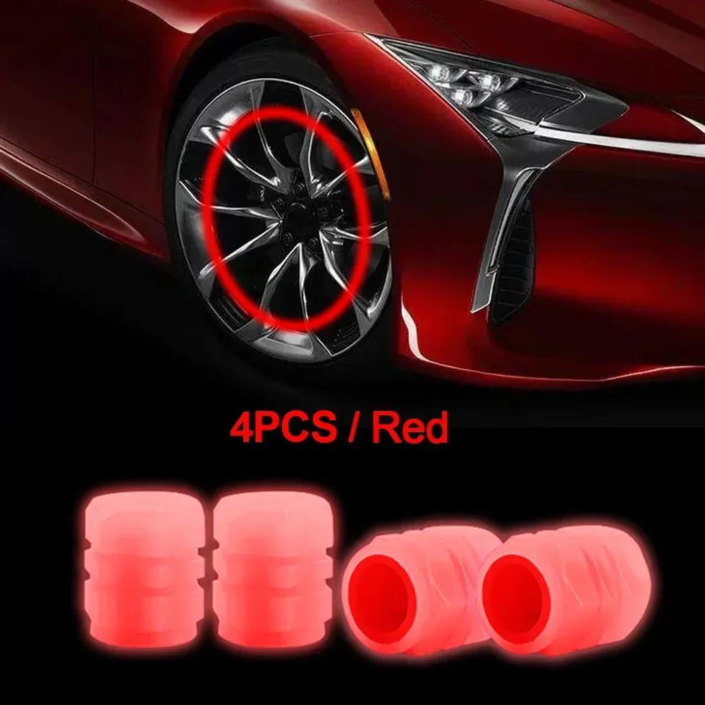 4pcs Luminous Valve Caps Fluorescent Night Glowing Car Motorcycle Bicycle Bike Wheel Tyre Hub Luminous Valve Stem Caps Decors Stem Caps1