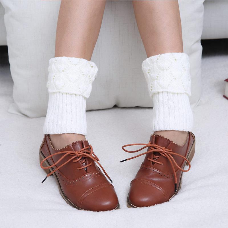 Border Knitted Short Korean Version Winter Women Shoe Covers Foot Covers New Flip Over Scallop Yarn Sock Covers Leg Guards
