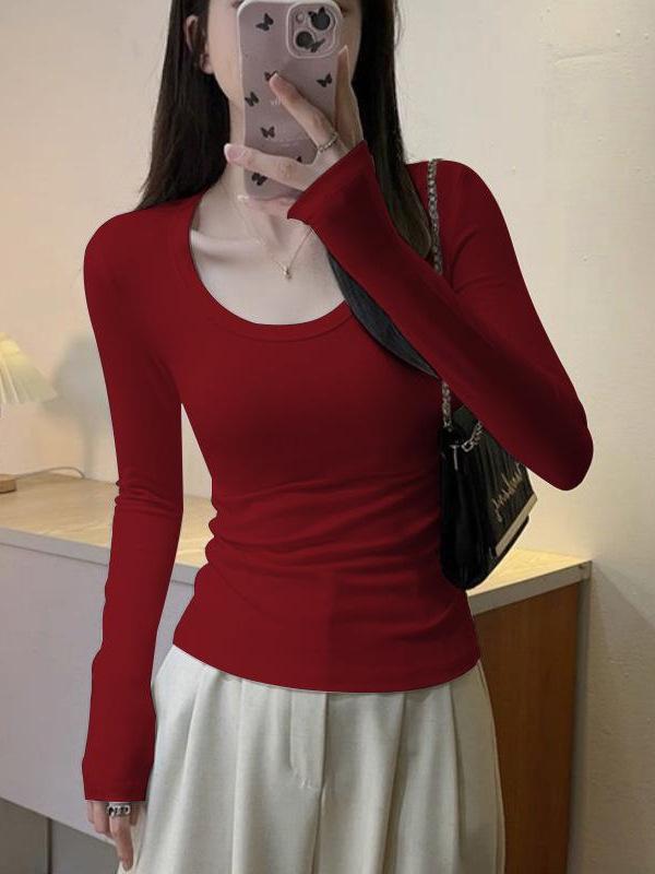 Women's Petite Slim Fit Long Sleeve Cotton T-Shirt for Spring/Autumn