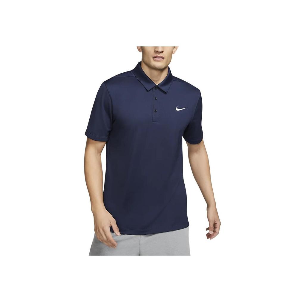 Nike Solid Logo Print Short Sleeve Polo Shirt Men Tops Navy-Blue CT4581-419