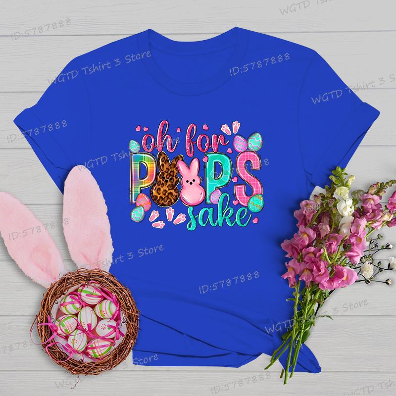 Oh for Peeps Sake Easter Tshirts Cute Bunny Leopard Print Crew Neck Tshirt Cartoon Rabbit Womens Easter Day Classic Tops Tees