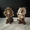 Retro American Style Resin Lion Head Wall Decor Animal Sculpture Desktop Ornament Office Home Interior