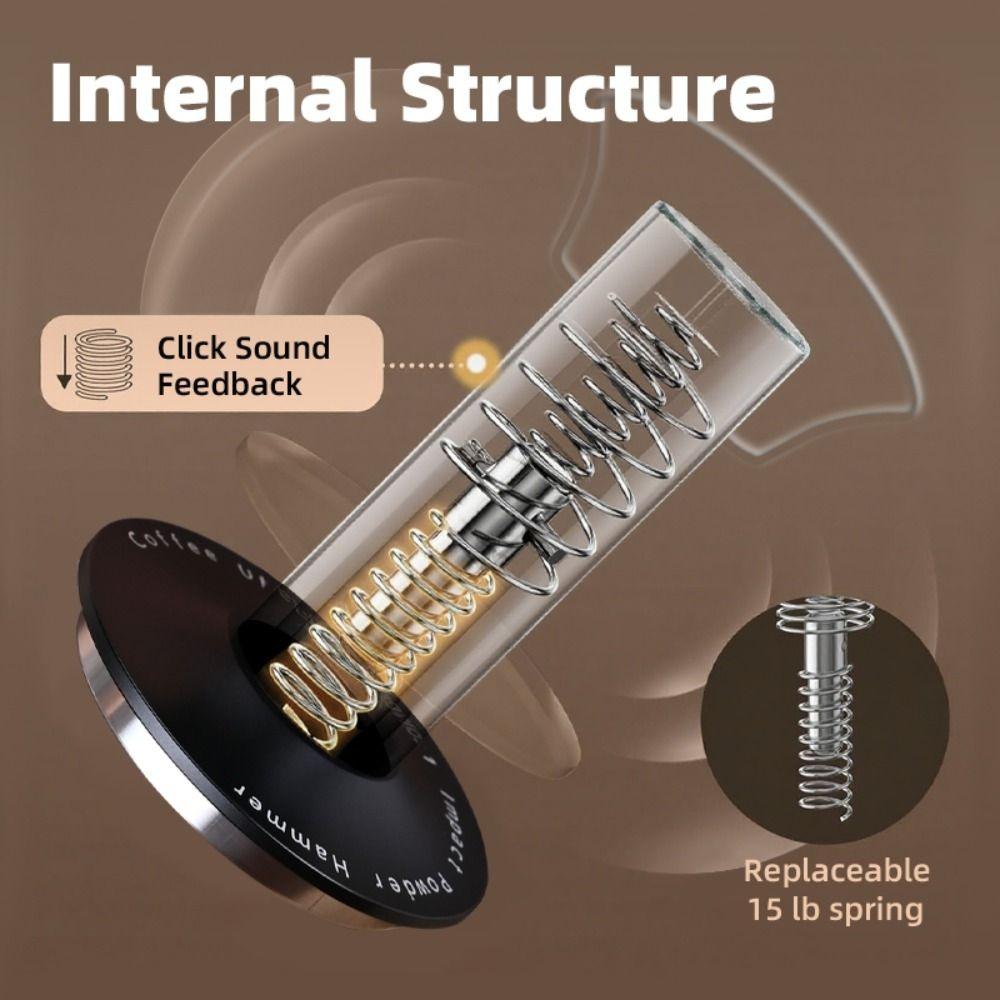 Auto Release Espresso Machine Tamper with Markings SUS304 Spring Loaded Tamper Eco-Friendly Walnut Handle Coffee Powder Hammer