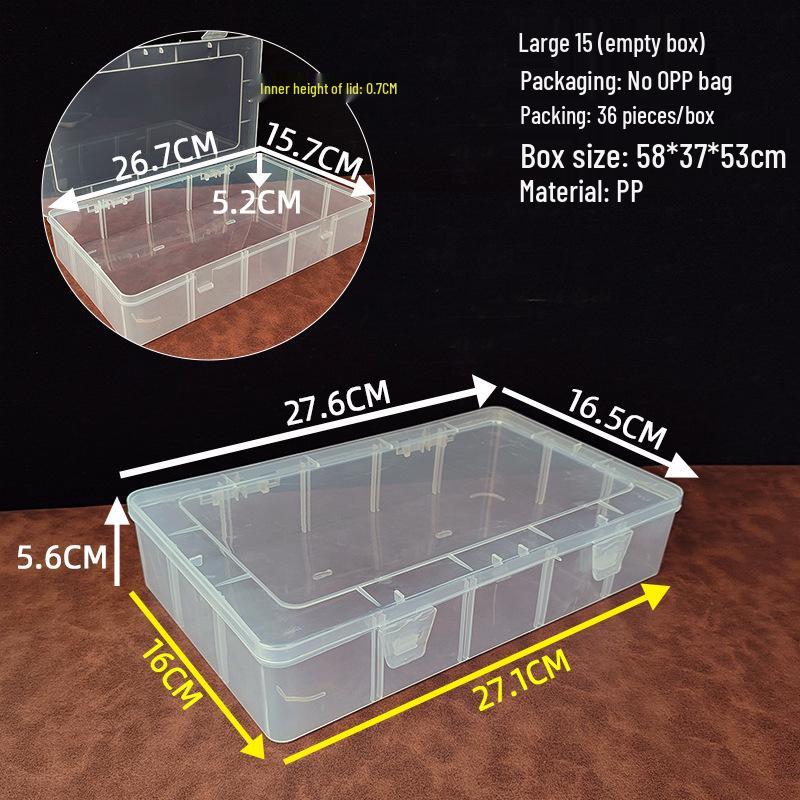 Large Transparent Jewelry & Fishing Gear Organizer with 15 Compartments