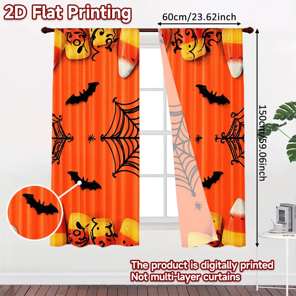 2D FLAT PRINTING 2pcs Curtains (Without Rod) Halloween Candy and Bats Saint Patrick is Day Festival Creative Curtains Versatile