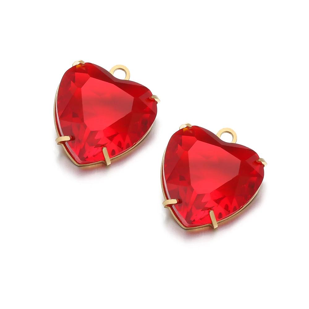 5pcs Stainless Steel 12mm Heart Crystal Glass Charms for DIY Jewelry Exquisite Necklace Bracelets Findings Earrings Making