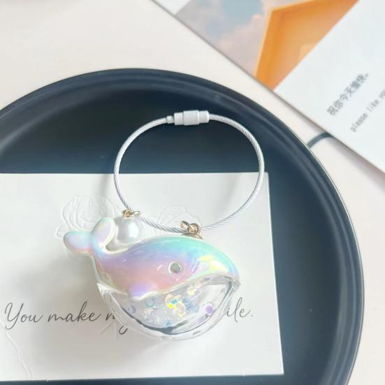 1/2/3Pcs Key Chain Faux Pearl Whale Shape Charm Keychain with Bangle Bags Backpacks Key Holder Decorative Bag Accessory