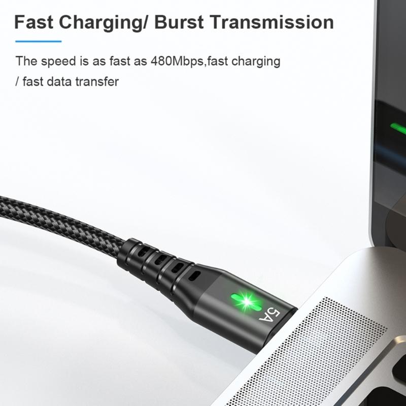 5A Micro USB Cable Fast Charging Phone USB Wire Cord Green LED Lighting USB Charger Data Cable 0.3/1/2/3M