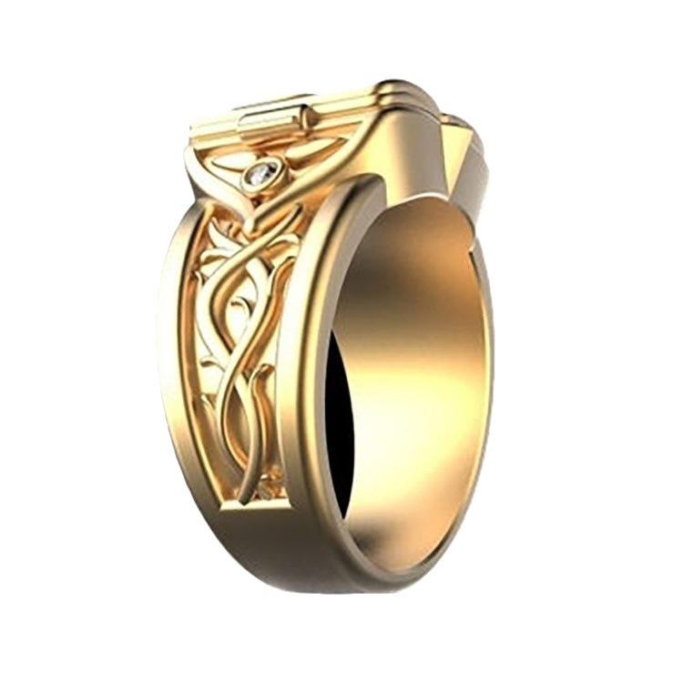 SanJie Herre Hip-Hop Punk 18K Gullbelagt Ring med Flip-Top Boks Design