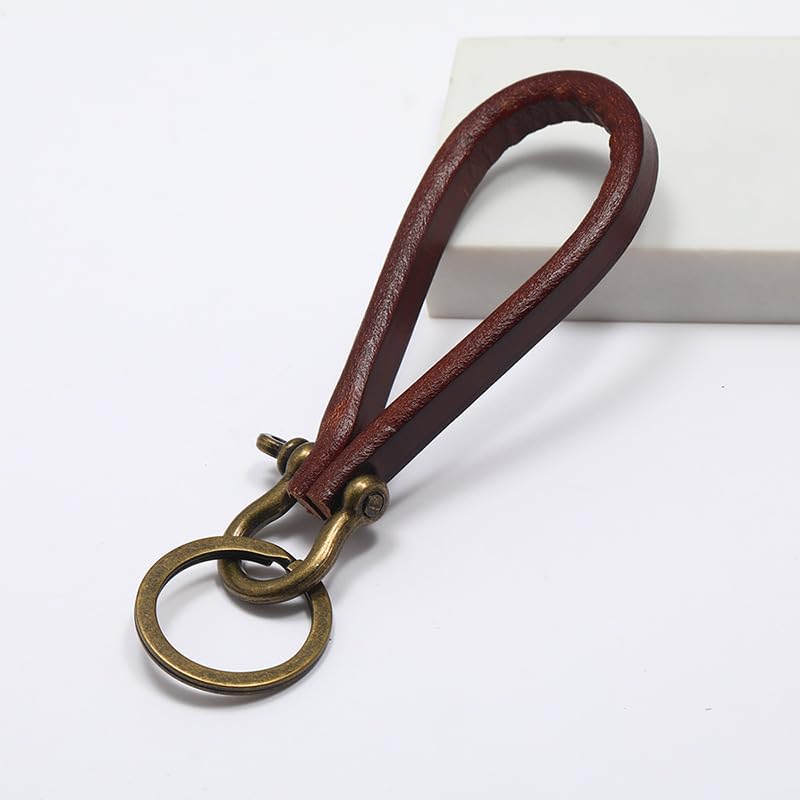 Keychain for Men and Genuine Vintage Horseshoe Key Car Key Portable [Rockyu] Women, Leather, Cowhide, Brass-Look, Shape, Simple, Handmade, Holder,