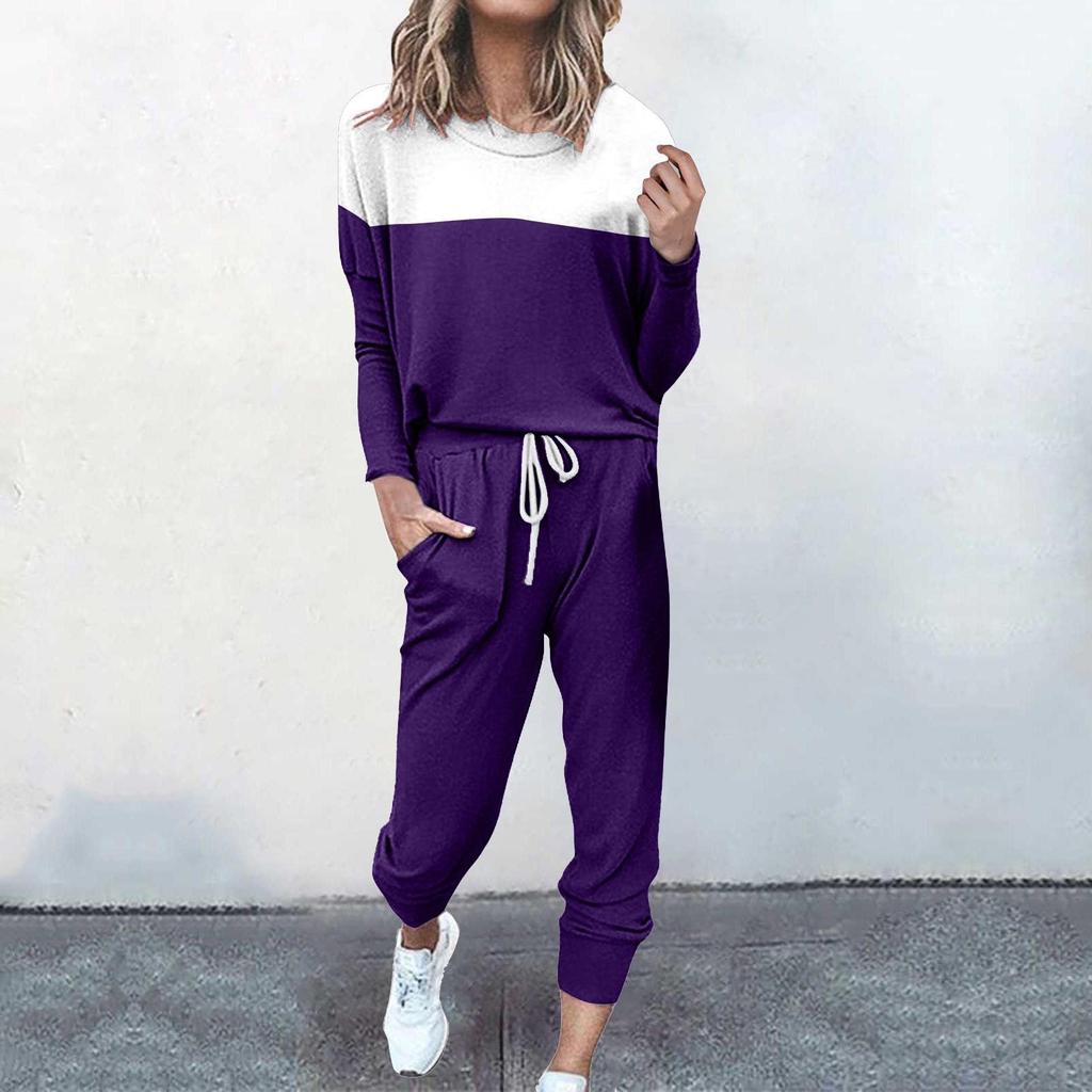 Women's 2-piece Striped Printed Tracksuit Comfortable Crewneck Hoodie Jogger Sweatpants Yoga Workout Tracksuit Set