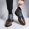 Mens High-Top Casual Brogue Shoes In Color-Block Design PU Leather Round Toe Lace-Up Size 38-44