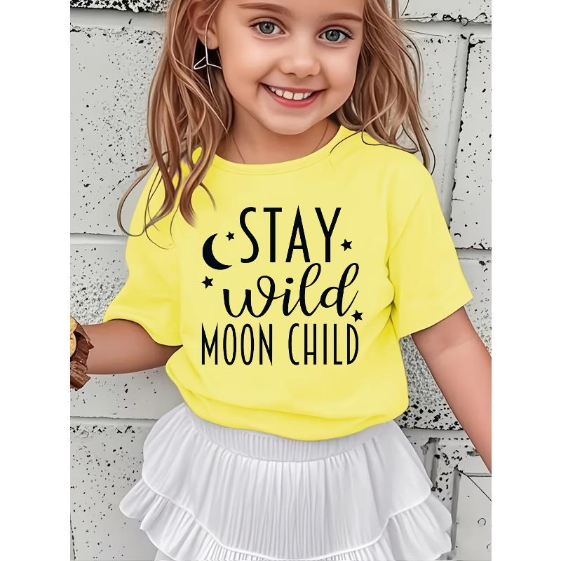 European Size Girls Round-neck Short-sleeved T-shirt with Unique English patternsWSL Girl STAY Wild MOON CHILD