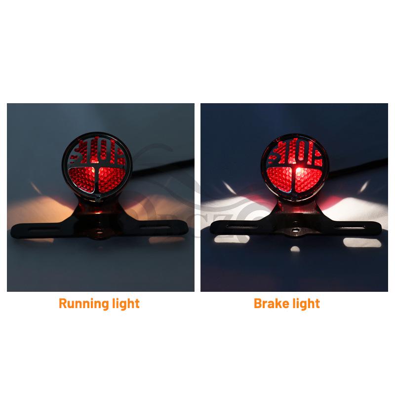 Retro Round Motorcycle Brake Light - Cafe Racer Rear Metal STOP Taillight