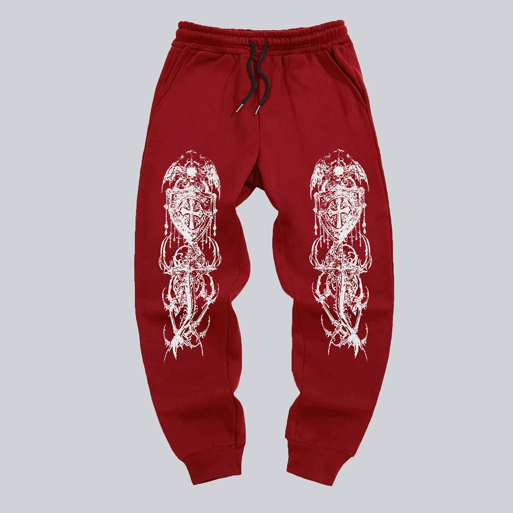 Men's Gothic Style Jogger Pants - Winter Warmth Casual Athletic Track Pants with Elastic Waist & Cuffed Hem, Geometric Gothic Patterns