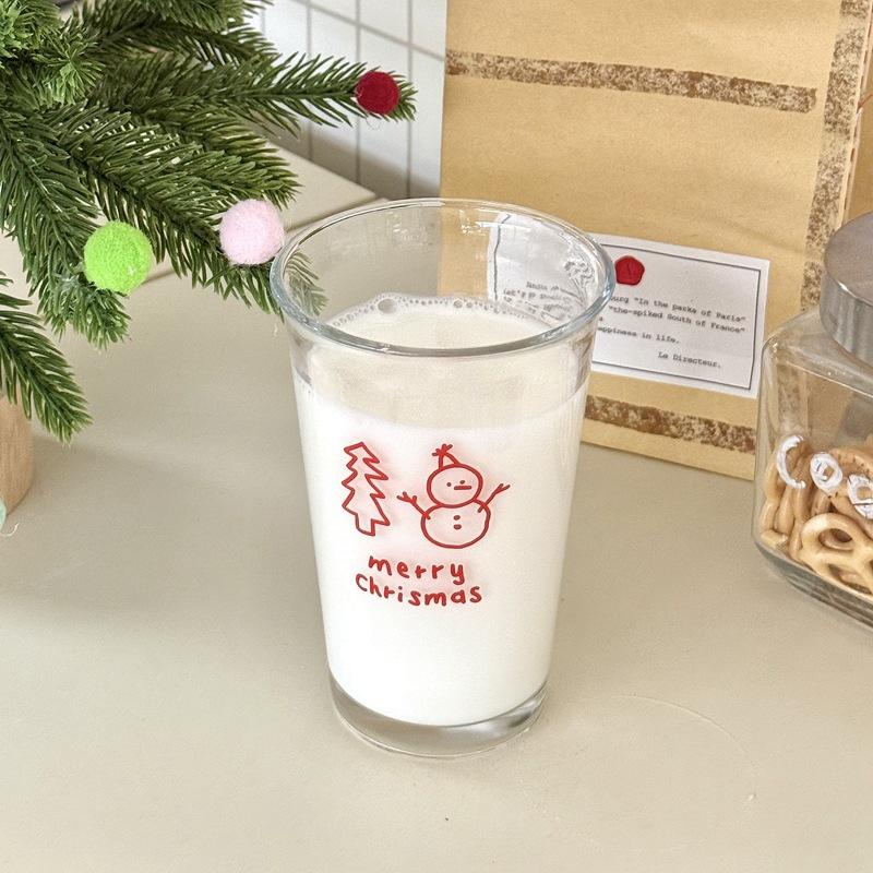 

New Year Christmas Snowman Glass Cup Winter Atmosphere Water Cup Girlish Breakfast Cup High Appearance Level Milk Cup 301-400ml