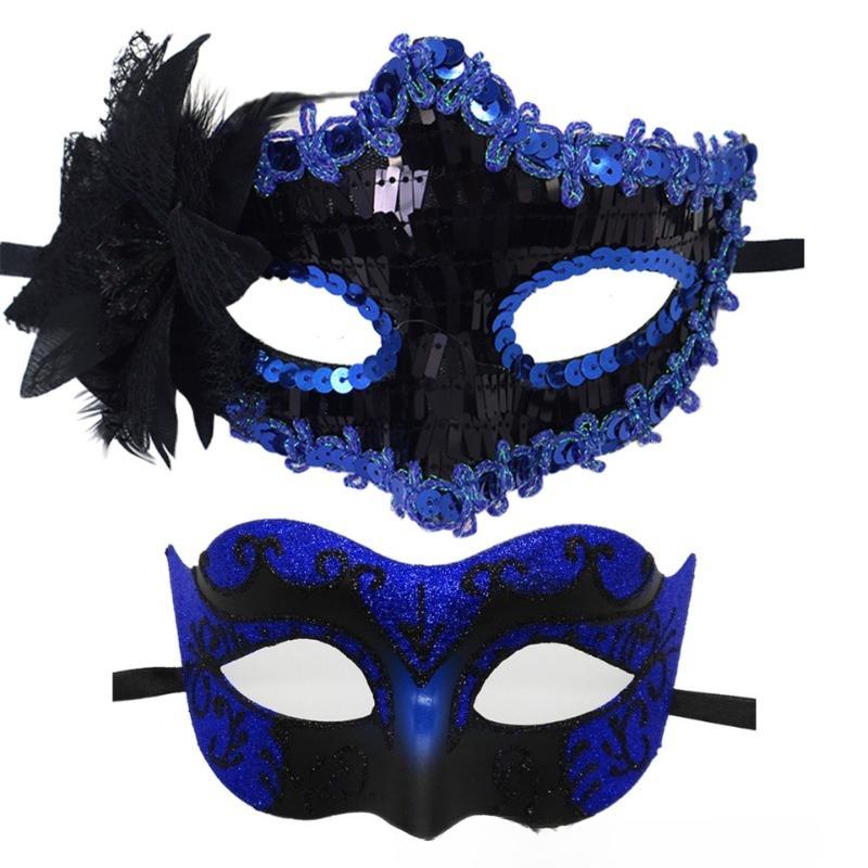 2 stuks Elegante Zwarte Kant Masquerade Maskerset voor Koppels - Perfect voor Venetiaans Feest, Mardi Gras en Halloween Vieringen