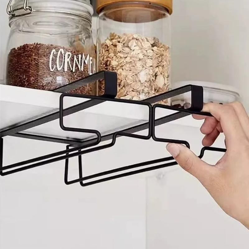 New Type of Metal Hanging Rack for Red Wine Glasses Without Perforation, Metal Hanging Goblets, Cabinet Storage Rack and Shelf