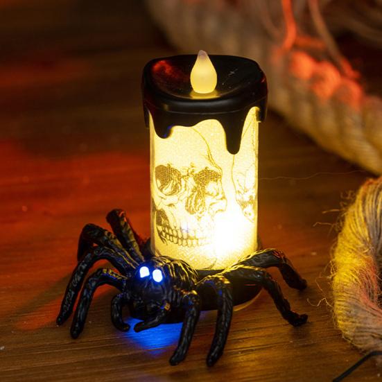 Halloween Spider Candle Lamp Flameless Skull Spider Candle Light Scary Light-up LED Candle Table Centerpiece for Halloween Party Decorations