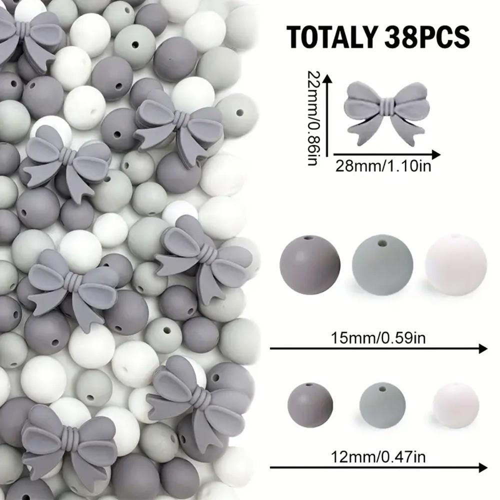 10/38/45PCS Bow Silicone Bead Set, 12mm/15mm, suitable for DIY handmade making, keychains, jewelry, bracelets, necklaces, etc