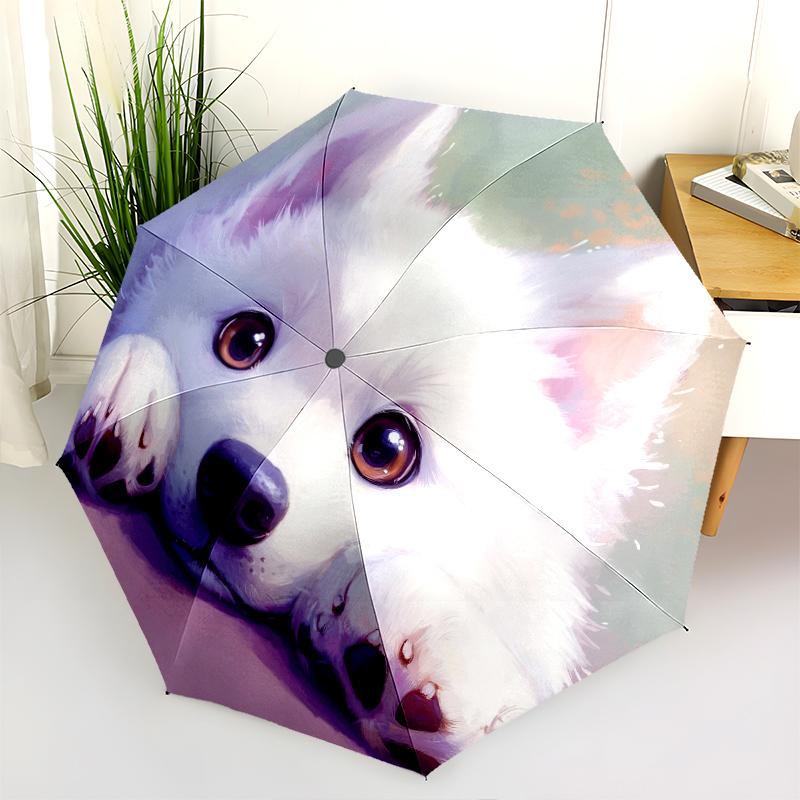Colorful Samoyed Pattern, Automatic Folding Umbrella, Portable and Foldable Design, 8 Ribs, a Christmas or Birthday Gift.
