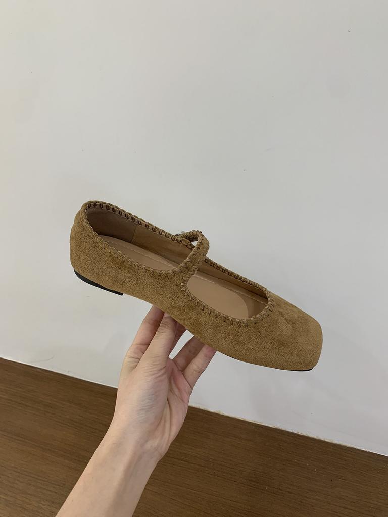 French Suede Ballet Flats Women's 2025 Spring and Autumn New Retro Square Head Casual Flat Mary Jane Single Shoes
