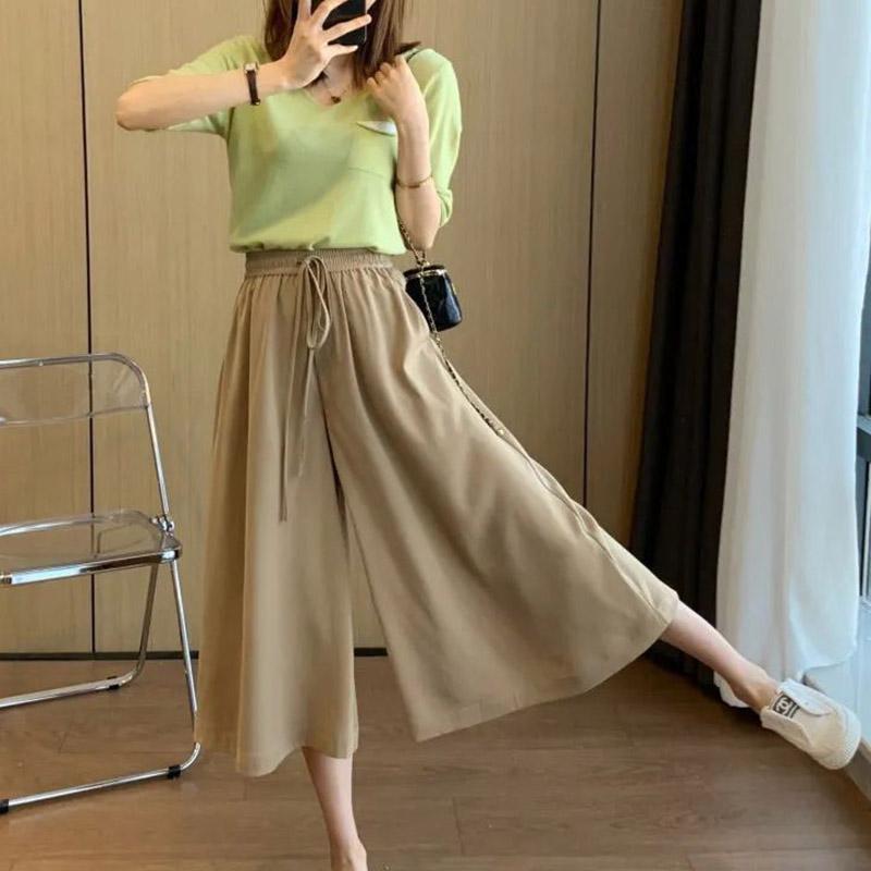 

Брюки летние женские большие размеры свободные пижамные брюки универсальные повседневные с высокой талией широкие льняные брюки XXXXL дубильная кора