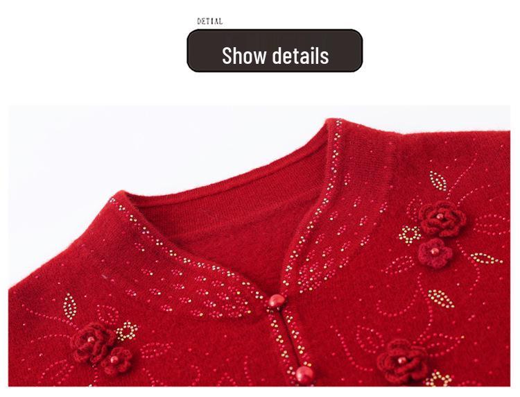 Stylish Qipao Collar 100% Wool Sweater for Middle-Aged & Elderly Women - Warm Winter Knitwear
