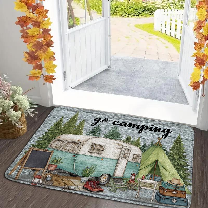 Happy Camper Fußmatte Eingangsbereich Erde Reibende Fußmatte Kristall Samt Badezimmer Saugfähige Bodenmatte Anti-Rutsch-Matte Dekorationsmatte