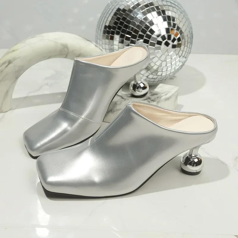 Fashion Women's New Square Head Deep Mouth Set Foot Waterproof Anti-slip Wear-resistant High Heels Spring Baotou Slippers